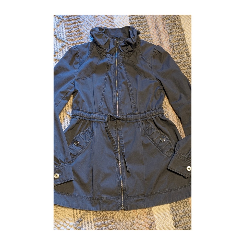 HM Gray Cotton Utility Jacket Ruffle Collar Drawstring Waist Size 6 gorpcore - Picture 2 of 11